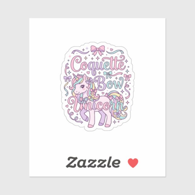 Sticker Licorne Coquette Bow Licorne Mignon Graphique T Pa (Feuille)