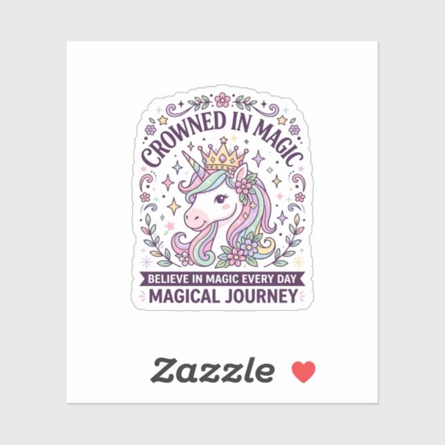 Sticker Licorne Couronnée en Typographie Gras Magique Grap (Feuille)