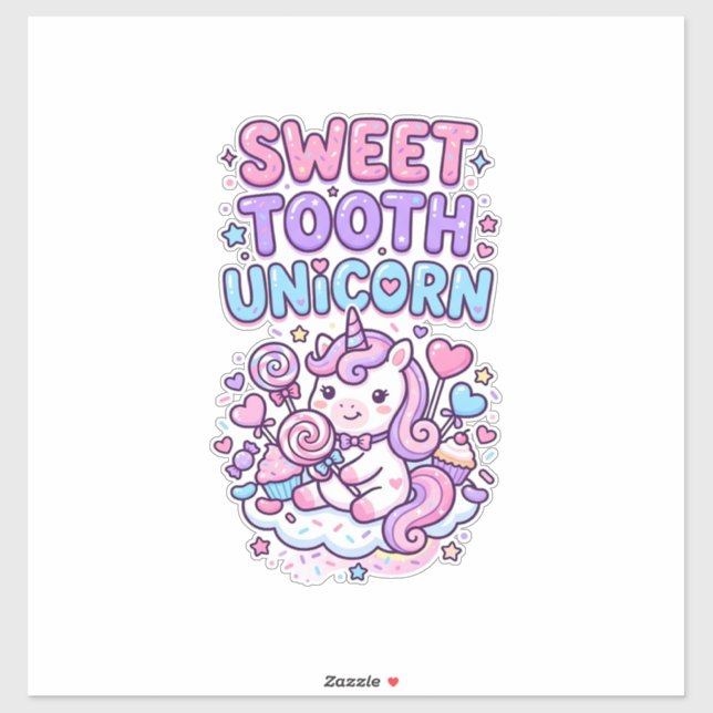 Sticker Licorne Douce Dent Licorne Mignonne Pastel Mignon  (Feuille)