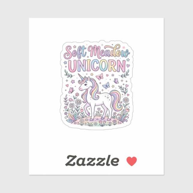 Sticker Licorne Douce Prairie Licorne Adorable Conception  (Feuille)