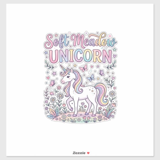 Sticker Licorne Douce Prairie Licorne Adorable Conception  (Feuille)