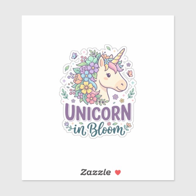 Sticker Licorne en fleurs, typographie gras, impression à  (Feuille)