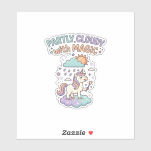 Sticker Licorne en partie nuageux avec un T-shirt tendance