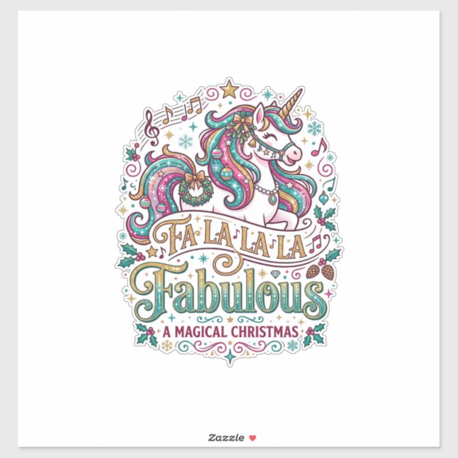 Sticker Licorne Fa La La La Fabuleux Fond Blanc Mignon (Feuille)