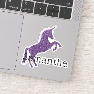 Sticker Licorne Fille Mauve Pailletée Nom