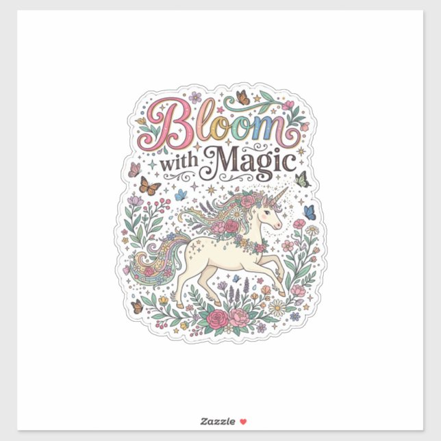 Sticker Licorne Fleurir avec la Typographie Vectorielle Pr (Feuille)