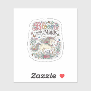 Sticker Licorne Fleurir avec la Typographie Vectorielle Pr