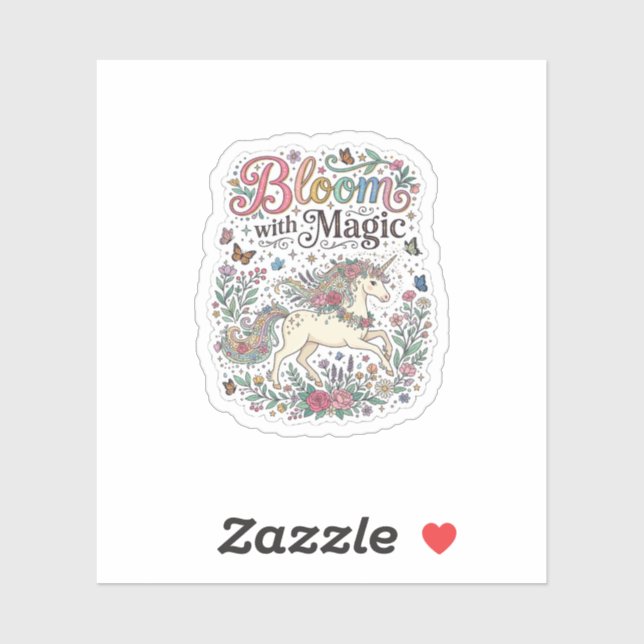 Sticker Licorne Fleurir avec la Typographie Vectorielle Pr (Feuille)