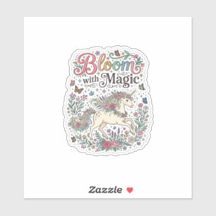 Sticker Licorne Fleurir avec la Typographie Vectorielle Pr