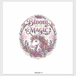 Sticker Licorne Fleurir avec Magie POD Prêt Fond Blanc