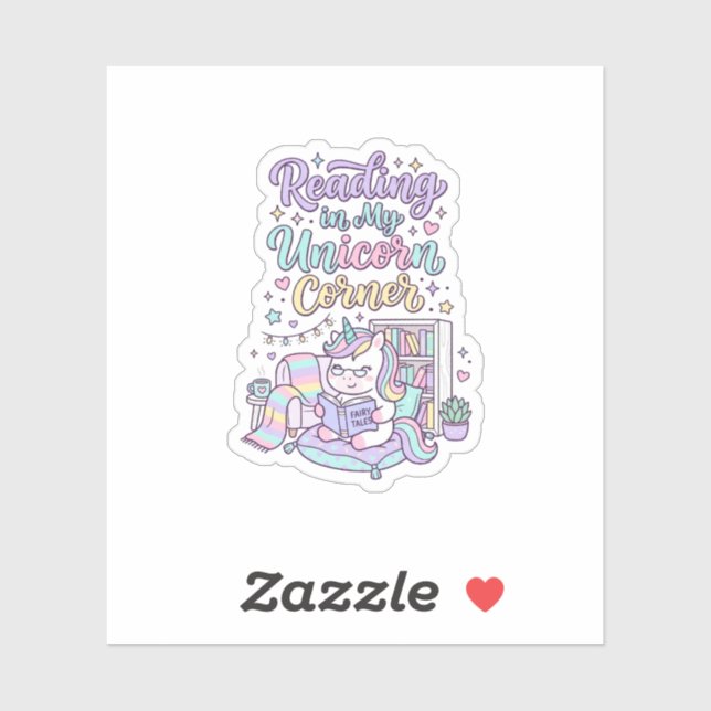 Sticker Licorne lisant dans mon coin licorne T-shirt paste (Feuille)