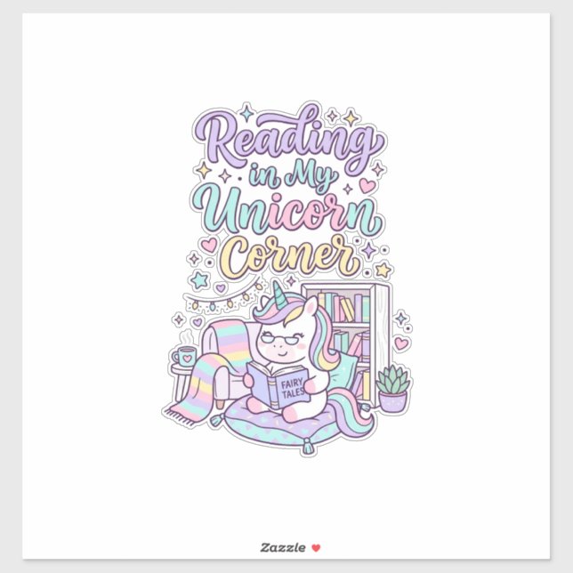 Sticker Licorne lisant dans mon coin licorne T-shirt paste (Feuille)