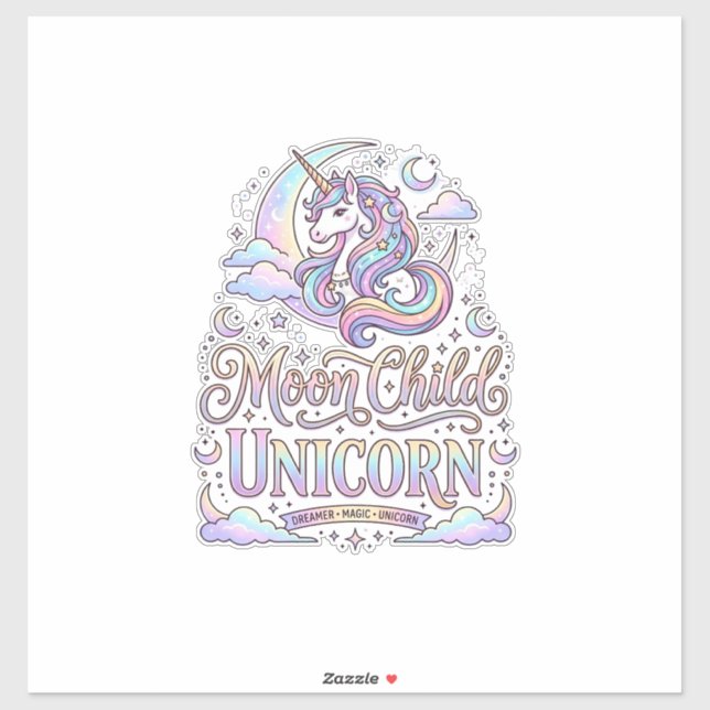 Sticker Licorne Lune Enfant Licorne Conception Originale Z (Feuille)