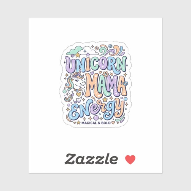Sticker Licorne Maman Énergie Kawaii Conception Vectoriell (Feuille)