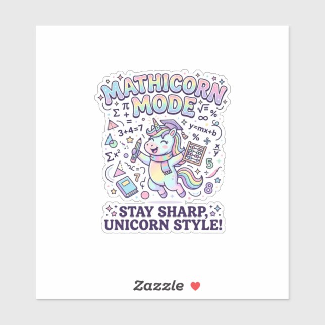 Sticker Licorne Mathicorne Mode Charmant Fond Blanc D (Feuille)