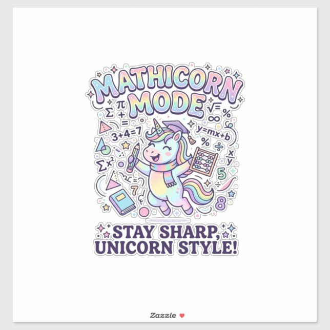 Sticker Licorne Mathicorne Mode Charmant Fond Blanc D (Feuille)