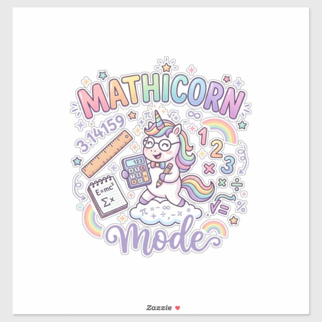 Sticker Licorne Mathicorne Mode Typographie Adorable Desig (Feuille)