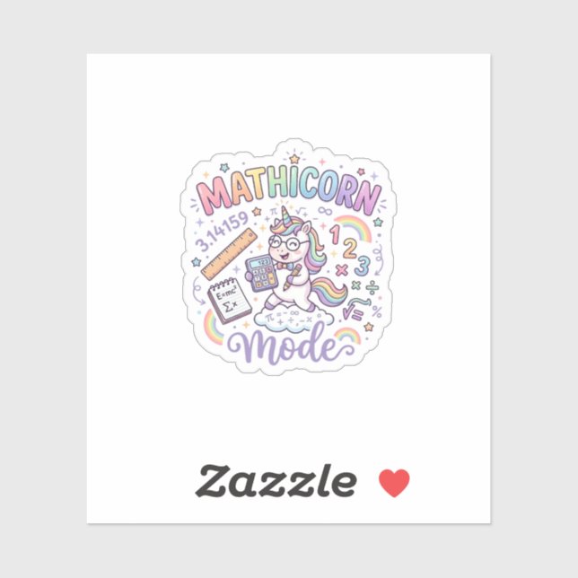 Sticker Licorne Mathicorne Mode Typographie Adorable Desig (Feuille)