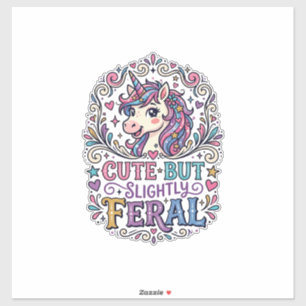 Sticker Licorne Mignonne mais Légèrement Féroce Fond Blanc