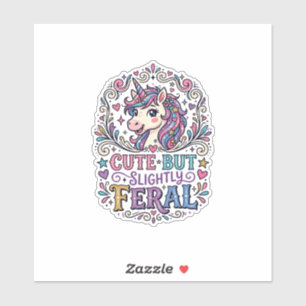 Sticker Licorne Mignonne mais Légèrement Sauvage Fond Blan