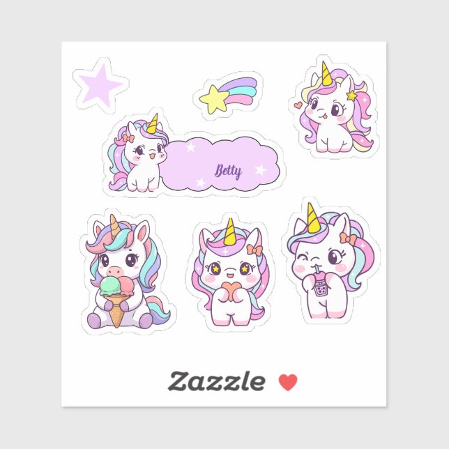 Sticker Licorne Mignonne Personnalisée (Feuille)