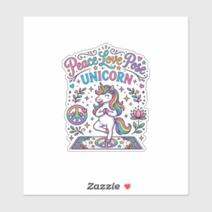 Sticker Licorne Paix Amour Pose Licorne Fond Blanc S