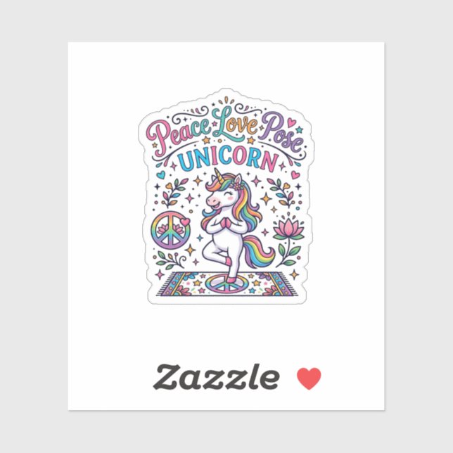 Sticker Licorne Paix Amour Pose Licorne Fond Blanc S (Feuille)