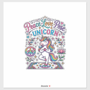 Sticker Licorne Paix Amour Pose Licorne Fond Blanc S