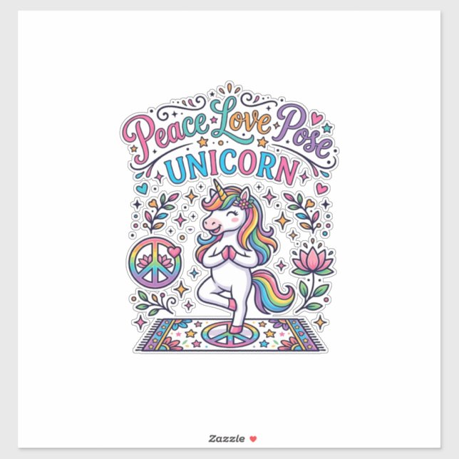 Sticker Licorne Paix Amour Pose Licorne Fond Blanc S (Feuille)