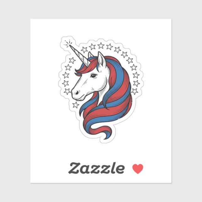 Sticker Licorne patriotique dessin vectoriel gravure vinta (Feuille)