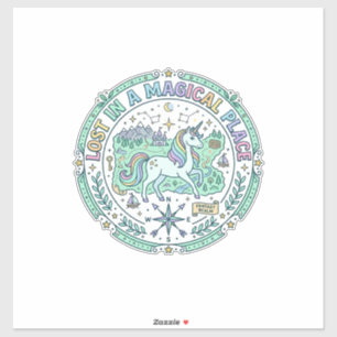 Sticker Licorne perdue dans un endroit magique Impression