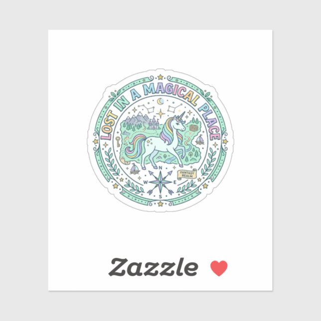 Sticker Licorne perdue dans un endroit magique Impression  (Feuille)
