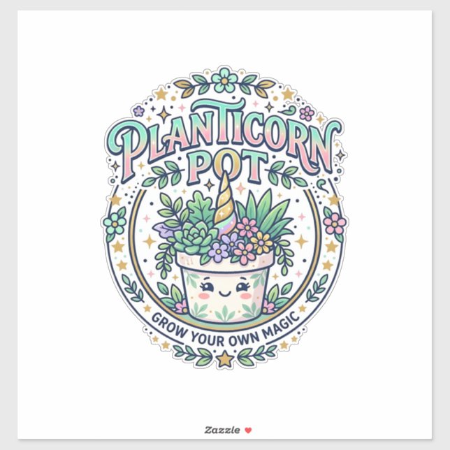 Sticker Licorne Planticorne Pot POD Prêt POD Maquette_1 (Feuille)