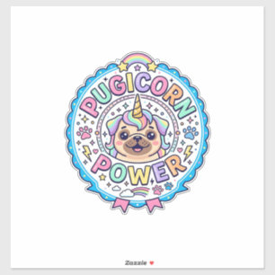 Sticker Licorne Pugicorn Puissance Drôle Cadeau Mignon Con