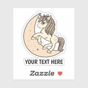 Sticker Licorne Rose Pêche Céleste Lune & Étoiles
