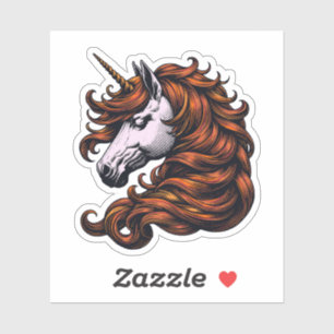 Sticker Licorne rousse drôle de tête 