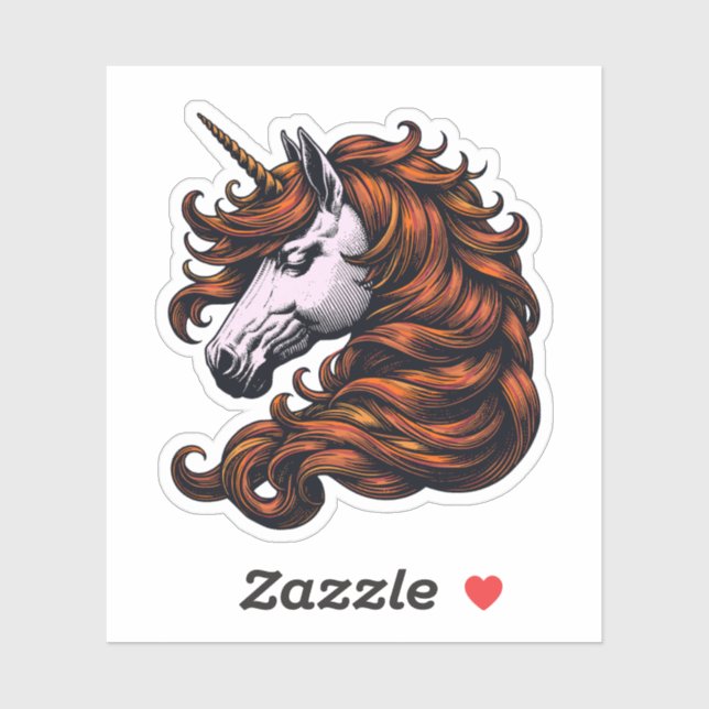 Sticker Licorne rousse drôle de tête  (Feuille)