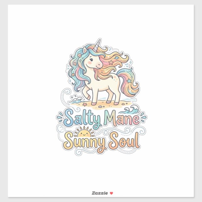 Sticker Licorne Salée Crinière Âme Ensoleillée Conception  (Feuille)