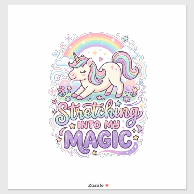 Sticker Licorne s'étirant dans ma typographie audacieuse m (Feuille)