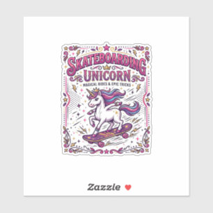 Sticker Licorne skateboard Licorne élégant fond blanc