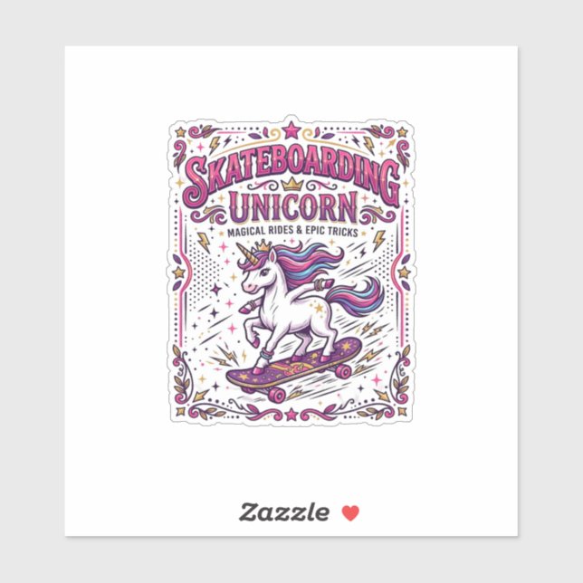 Sticker Licorne skateboard Licorne élégant fond blanc (Feuille)