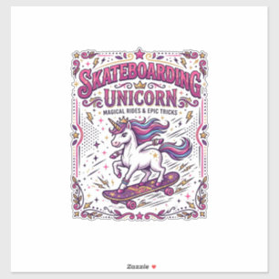 Sticker Licorne Skateboarding Licorne Élégant Fond Blanc
