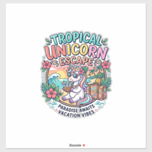 Sticker Licorne Tropical Licorne Évasion POD Prêt POD Artw