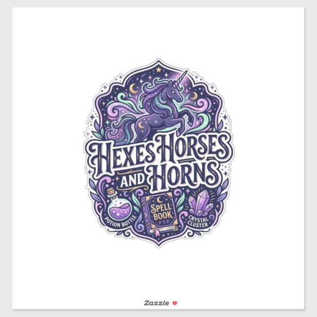 Sticker Licornes Ensorcellent Chevaux et Cornes Prêt POD A (Feuille)