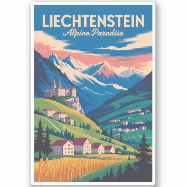 Sticker Liechtenstein Landscape Illustration Travel Art (Devant)