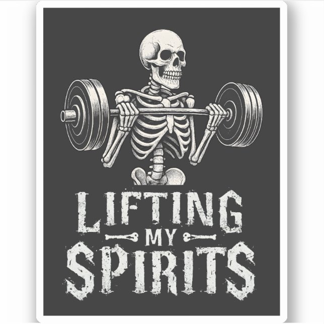 Sticker Lifting My Spirits Bodybuilding Skeleton Funny Gym (Devant)