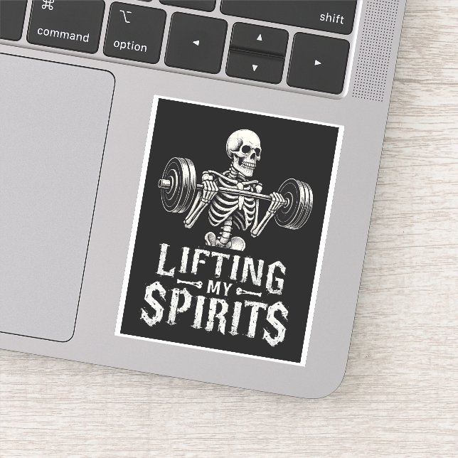 Sticker Lifting My Spirits Bodybuilding Skeleton Funny Gym (Détail)