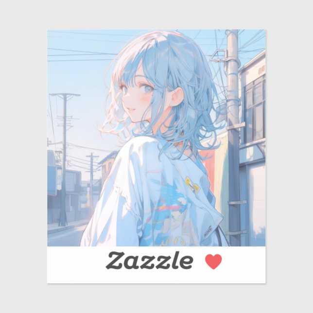 Sticker Light blue girl | 東京娘 GenerartiveAI シール (Feuille)