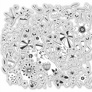 Sticker Ligne monochrome florale