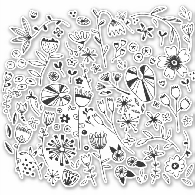 Sticker Ligne monochrome florale (Devant)